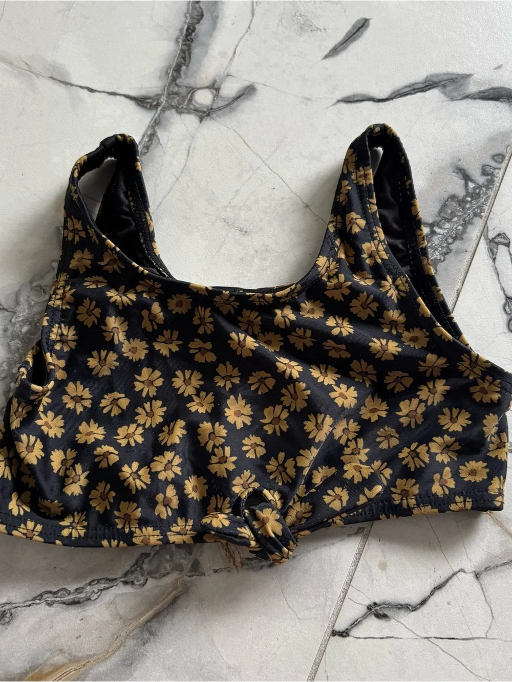 Rylee + Cru Black & Gold Floral Kids Bikini Top